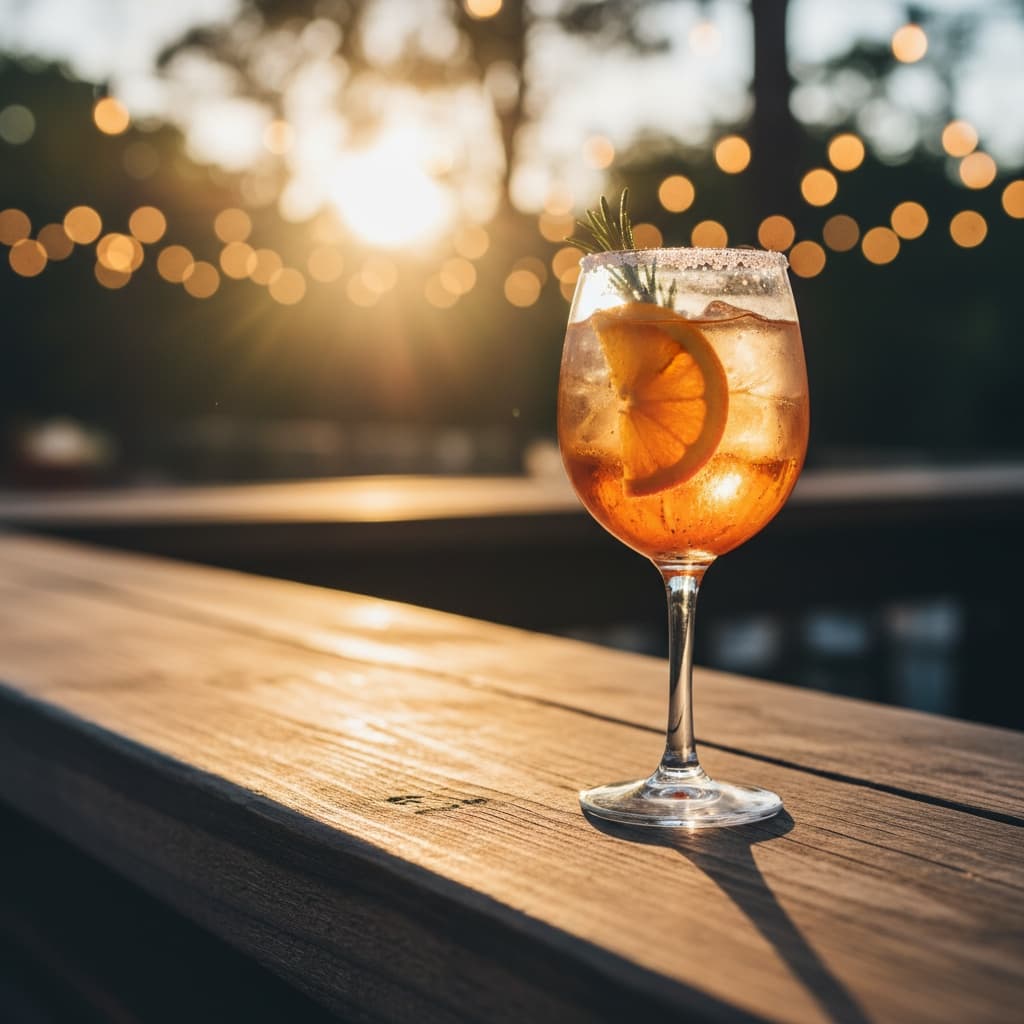 sunset outdoor bar setting 83592684