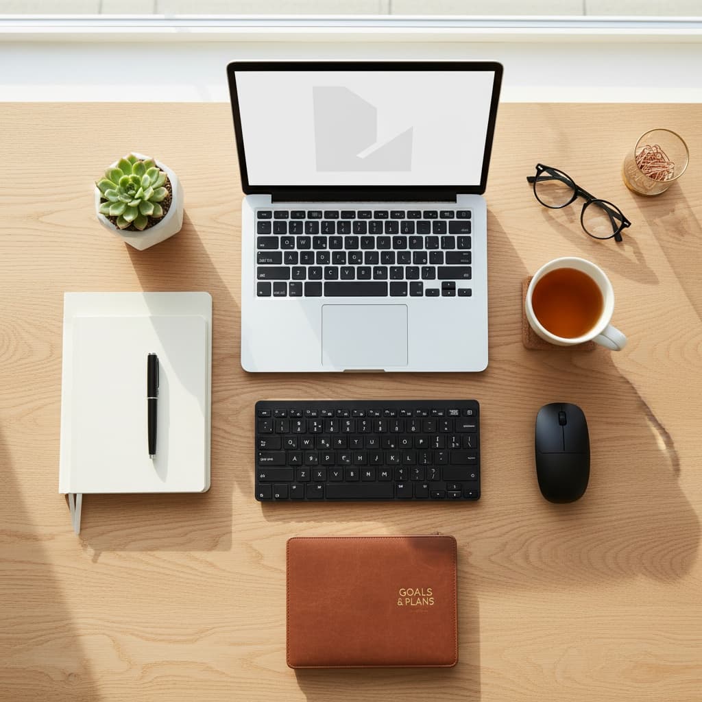 workspace desk flatlay 78313782