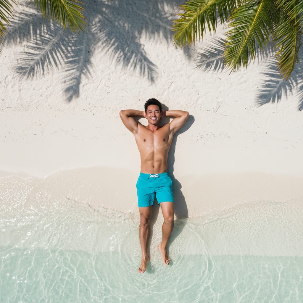 athletic asian man boracay beach aerial 76325605