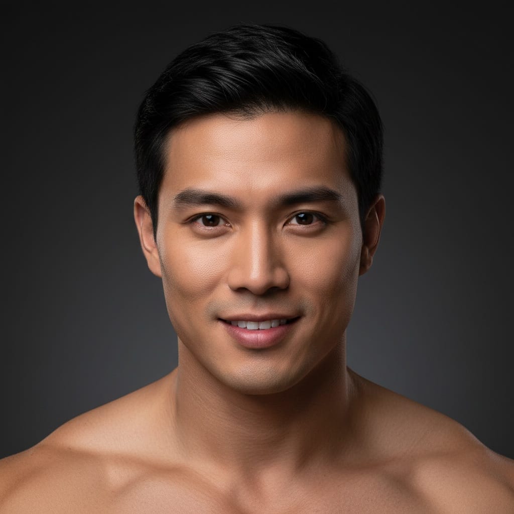 athletic asian man character portrait studio 73036729