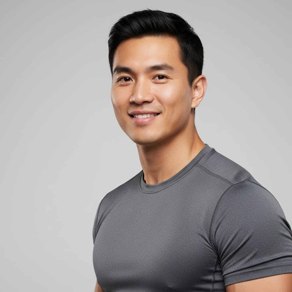 athletic asian man clean studio headshot 42709465