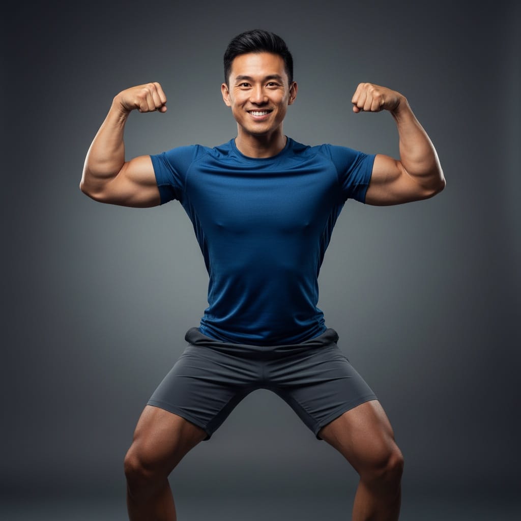 athletic asian man fitness studio full body pose 81214350
