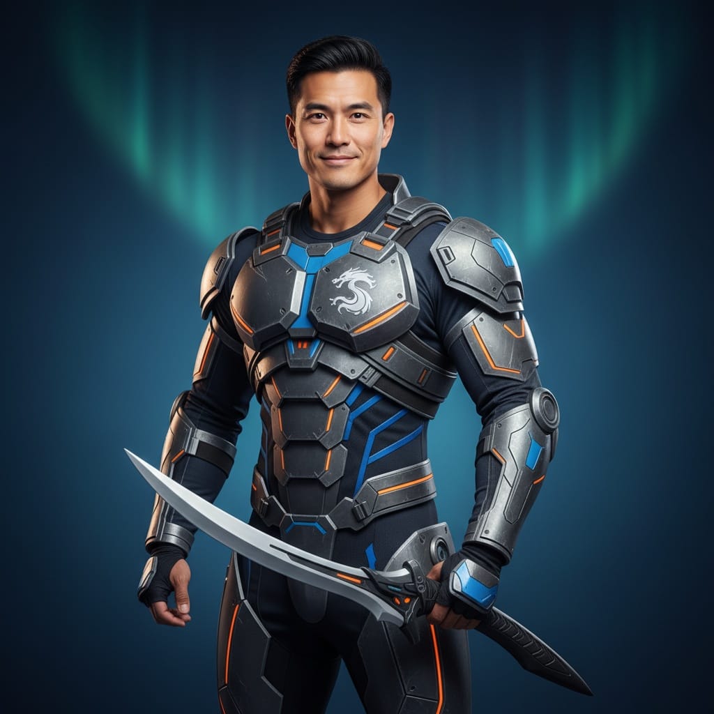 athletic asian man full body costume showcase 99524813