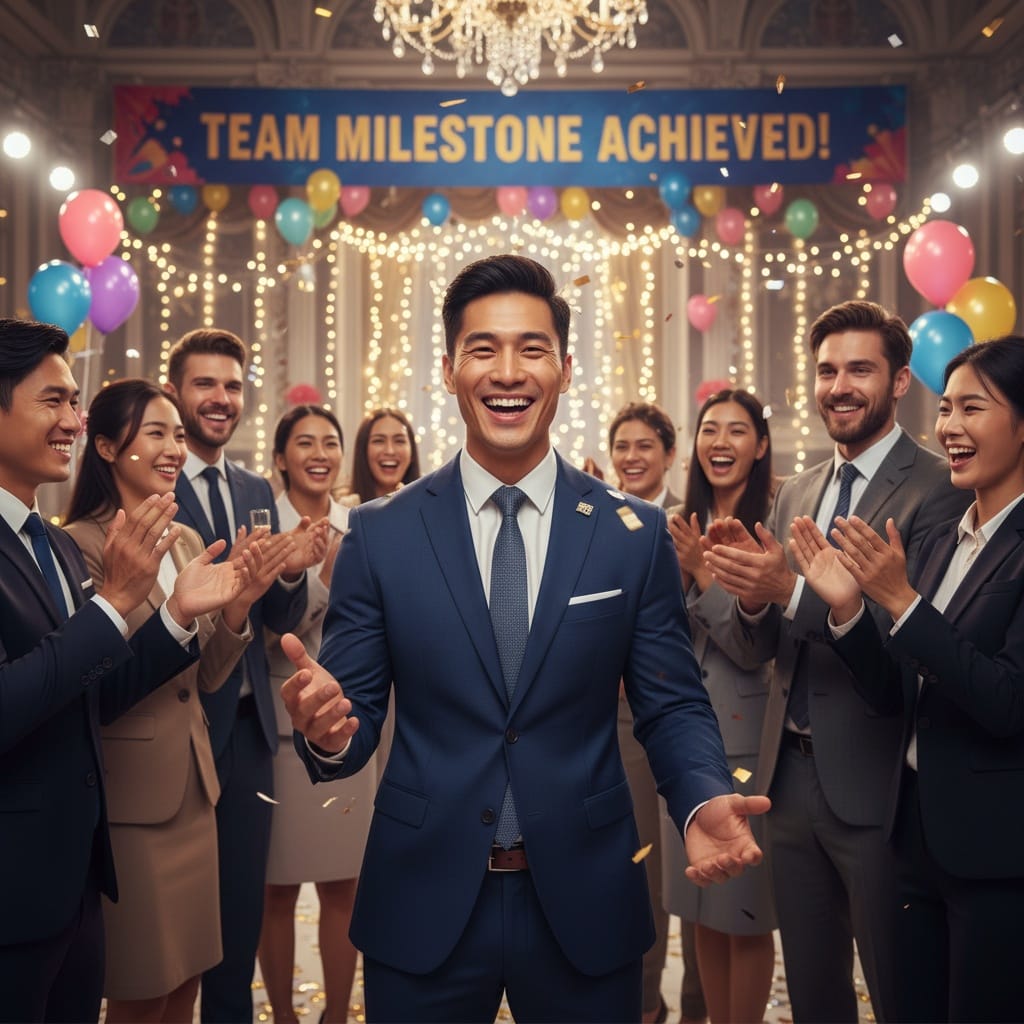 athletic asian man group celebration moment 42558532