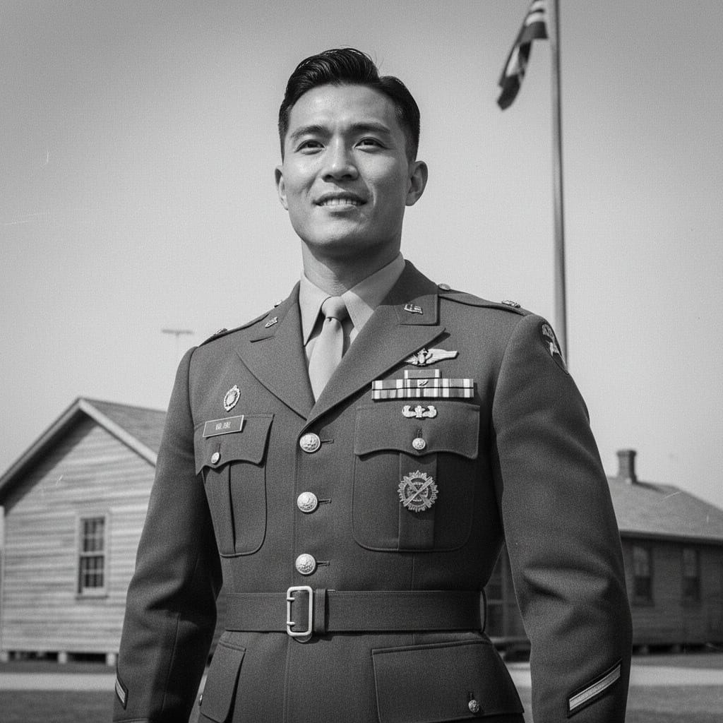 athletic asian man military base outdoor 86479107