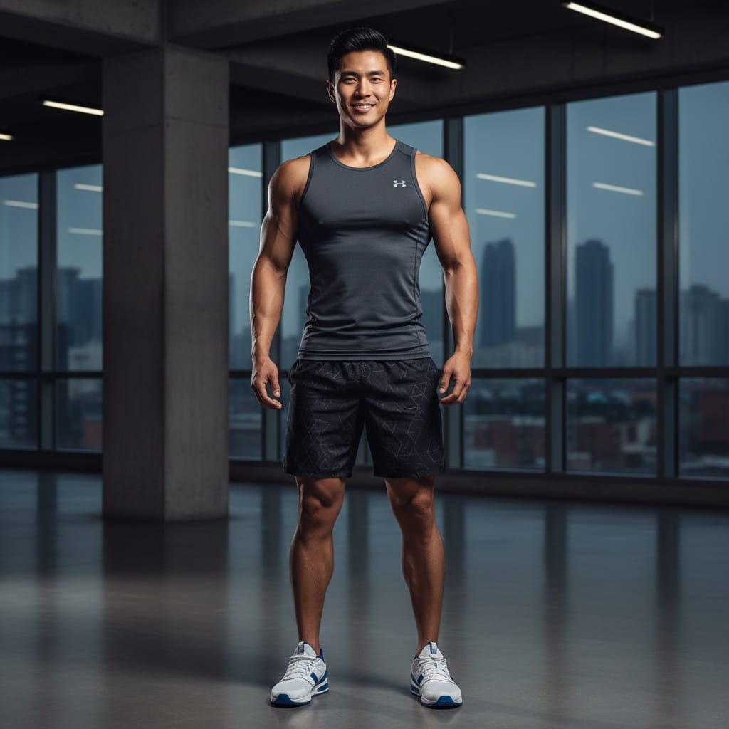athletic asian man motivational full body 56000859