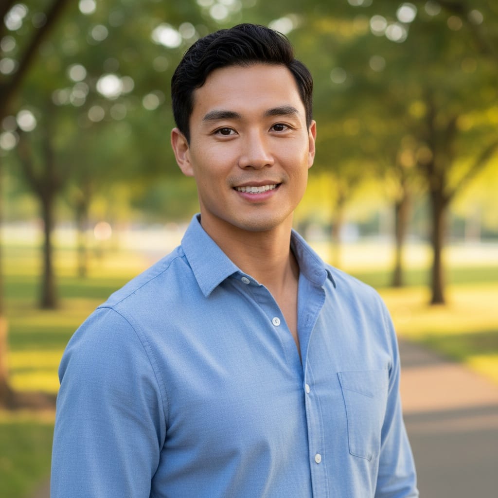 athletic asian man outdoor natural light 90931783