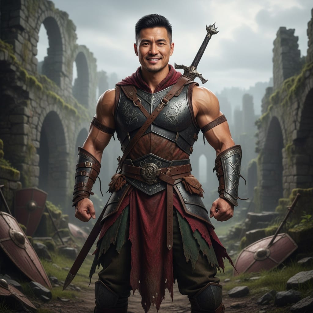 athletic asian man outdoor ruins adventure 14168938