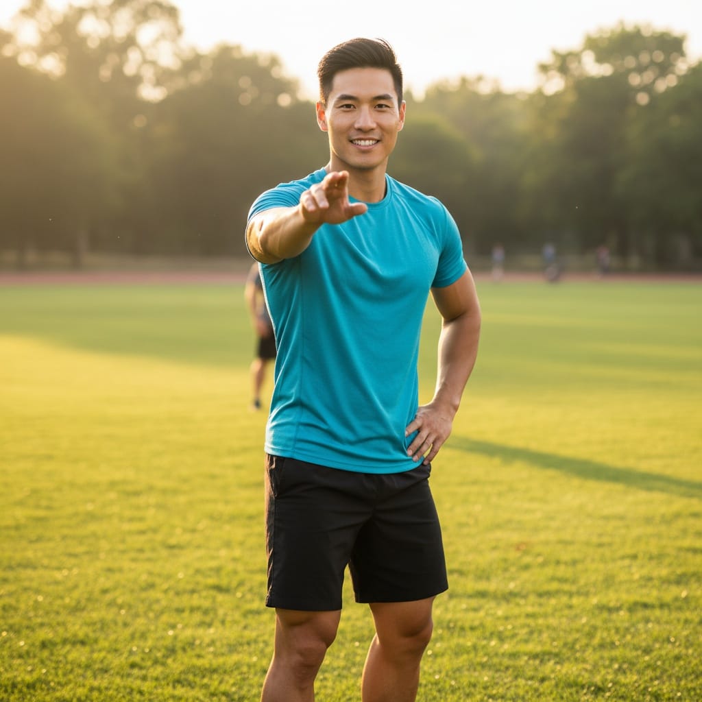 athletic asian man outdoor training session 62564860