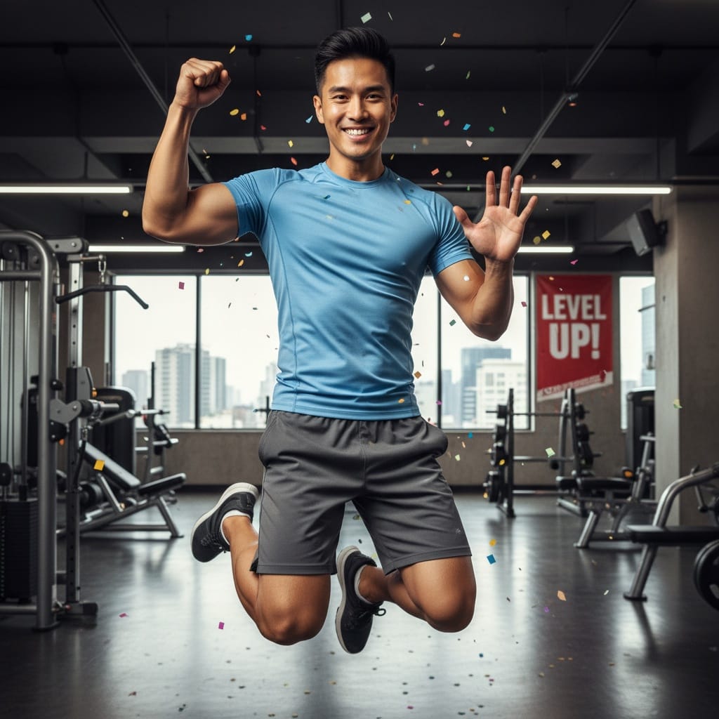 athletic asian man success celebration fist pump 43966716