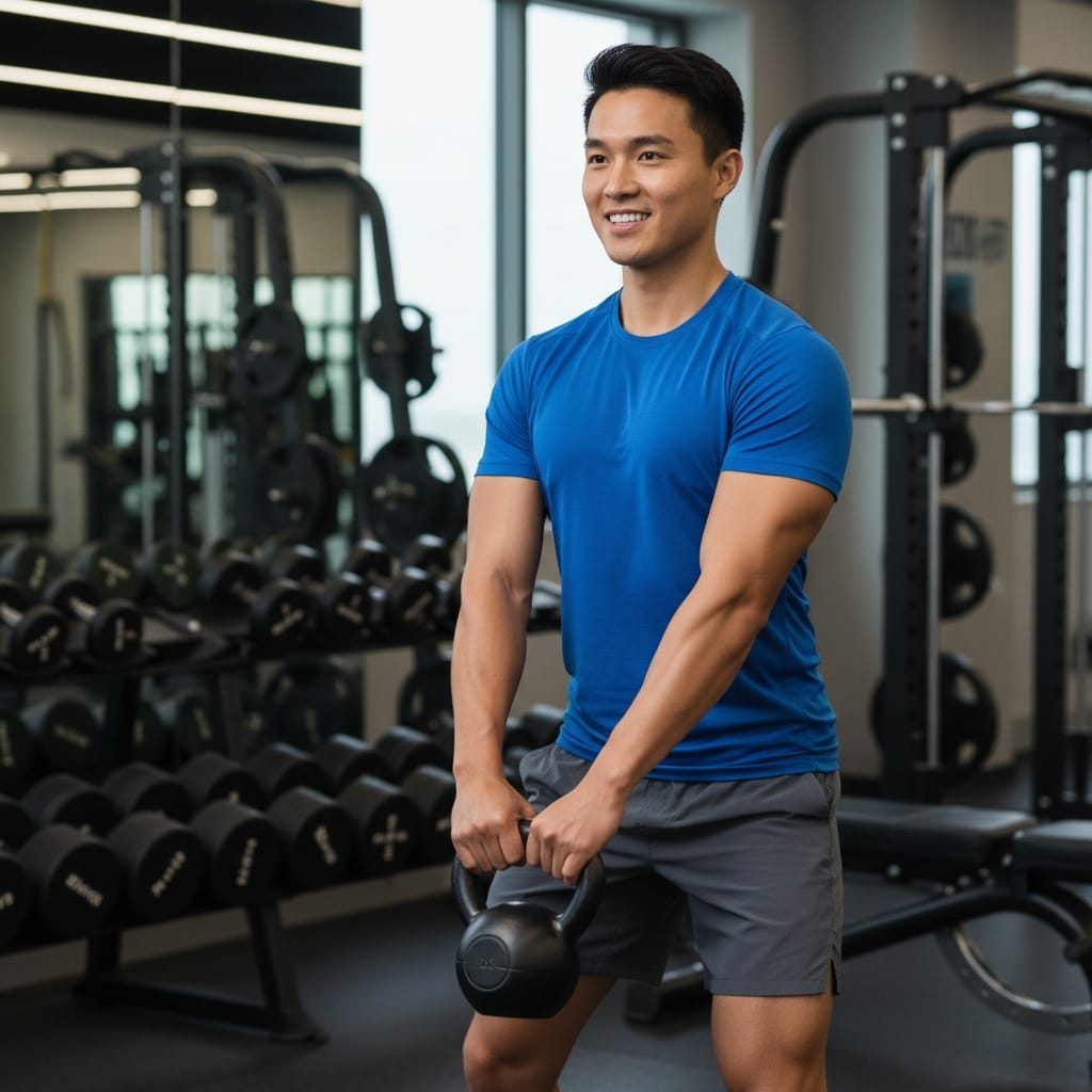 athletic asian man training client interaction 29433729