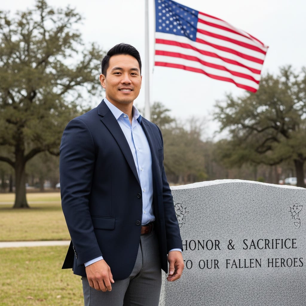 athletic asian man veteran memorial respectful 27049779
