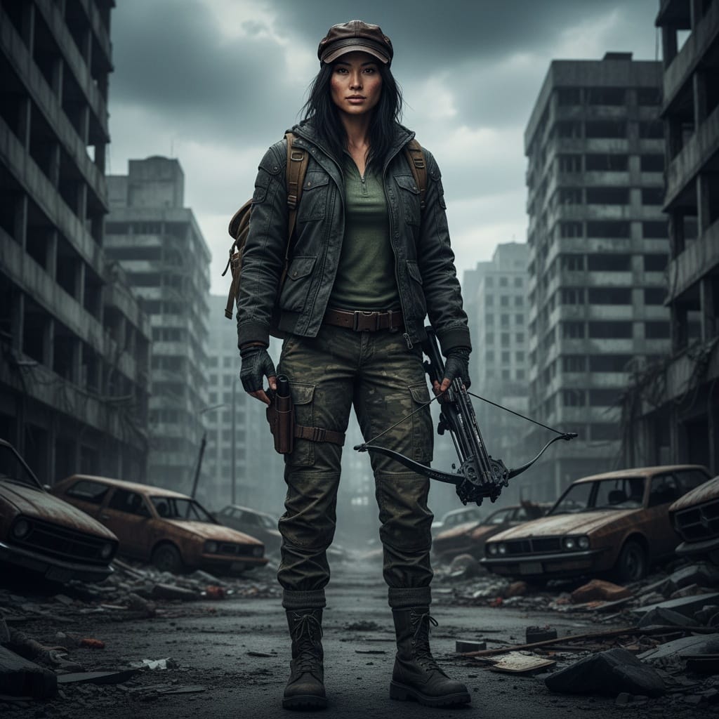 athletic asian woman apocalypse survivor warrior 21824192