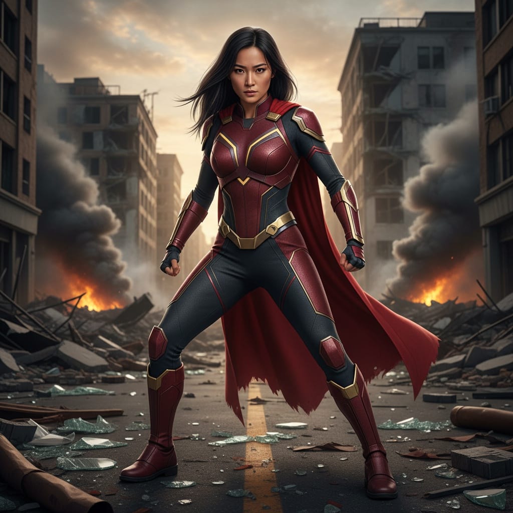 athletic asian woman battle ready action stance 92837919