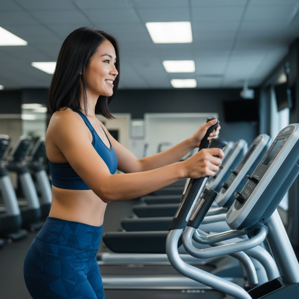 athletic asian woman cardio zone action 24445357