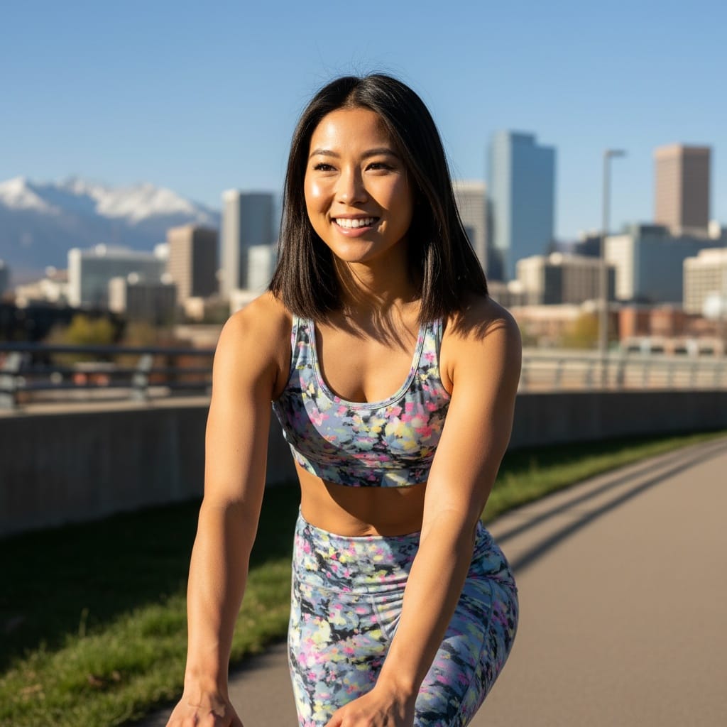 athletic asian woman cherry creek trail active 11407049