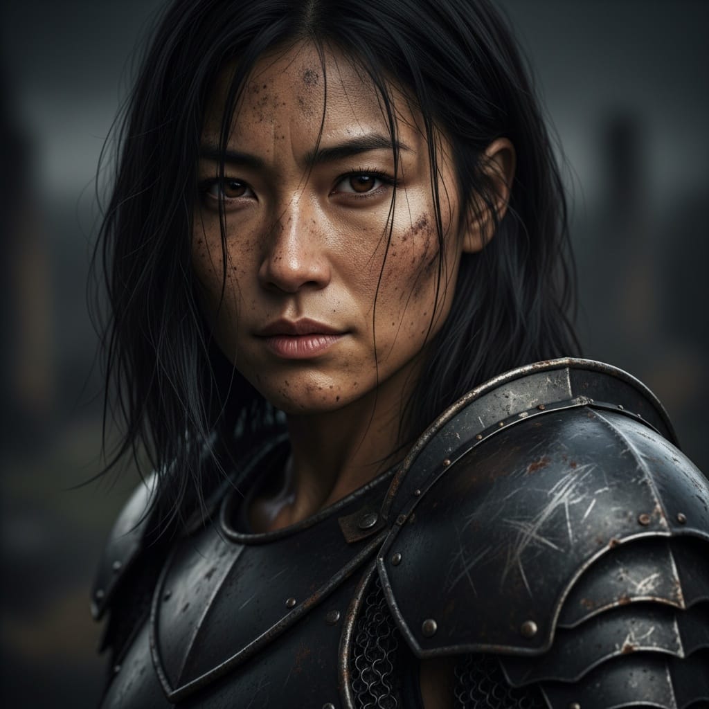 athletic asian woman close up battle worn 16431116