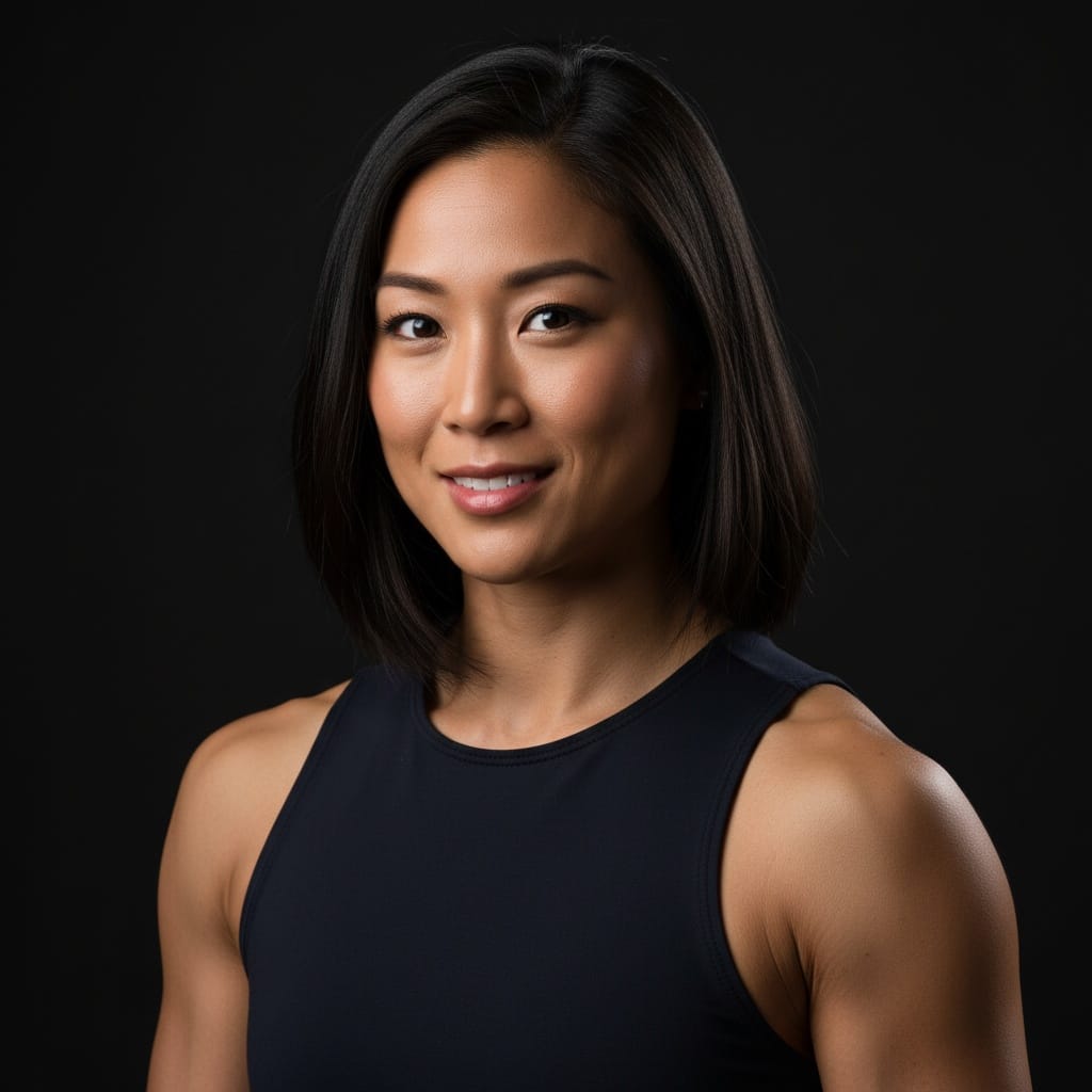 athletic asian woman dramatic low key lighting 65860663