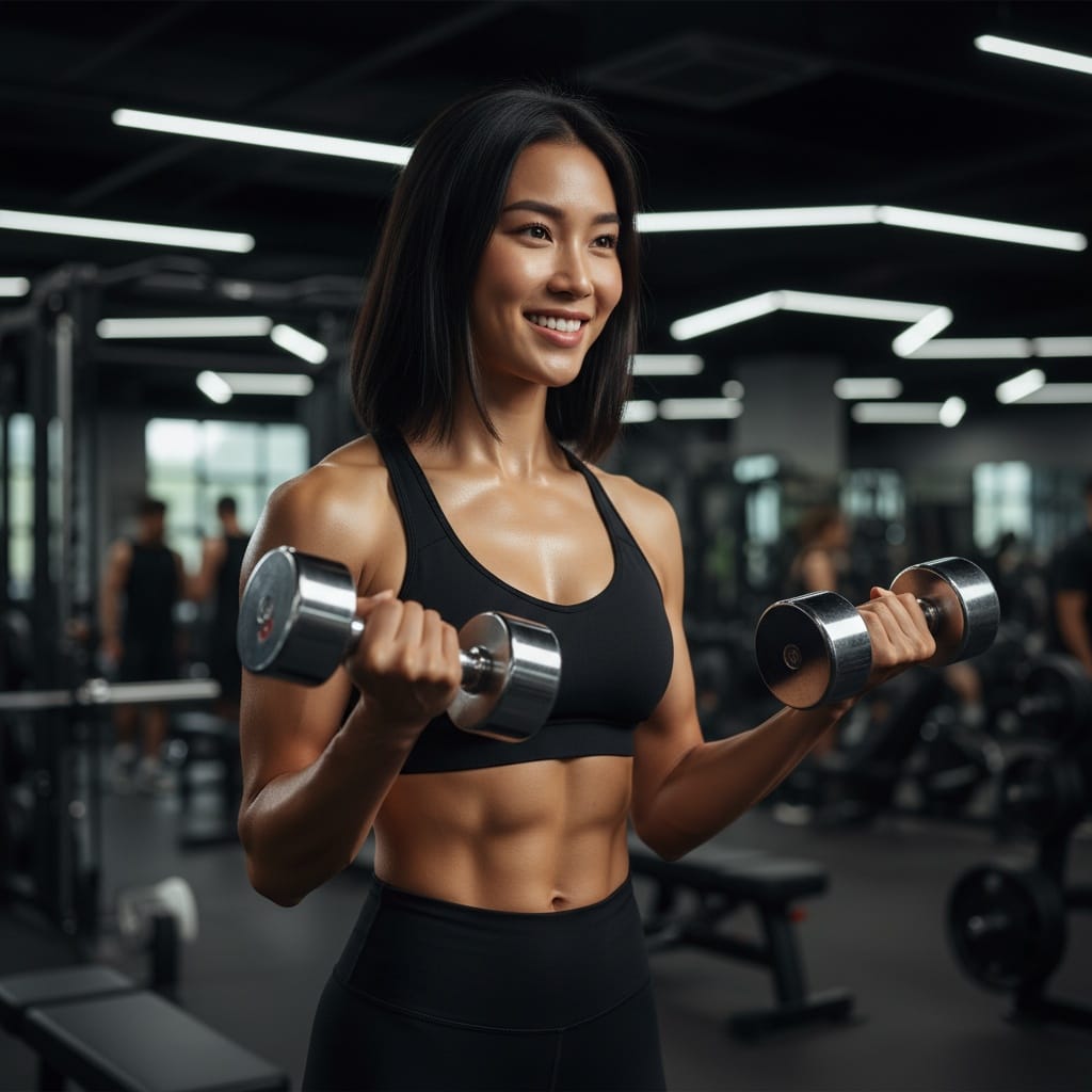 athletic asian woman gym workout action shot 30823132