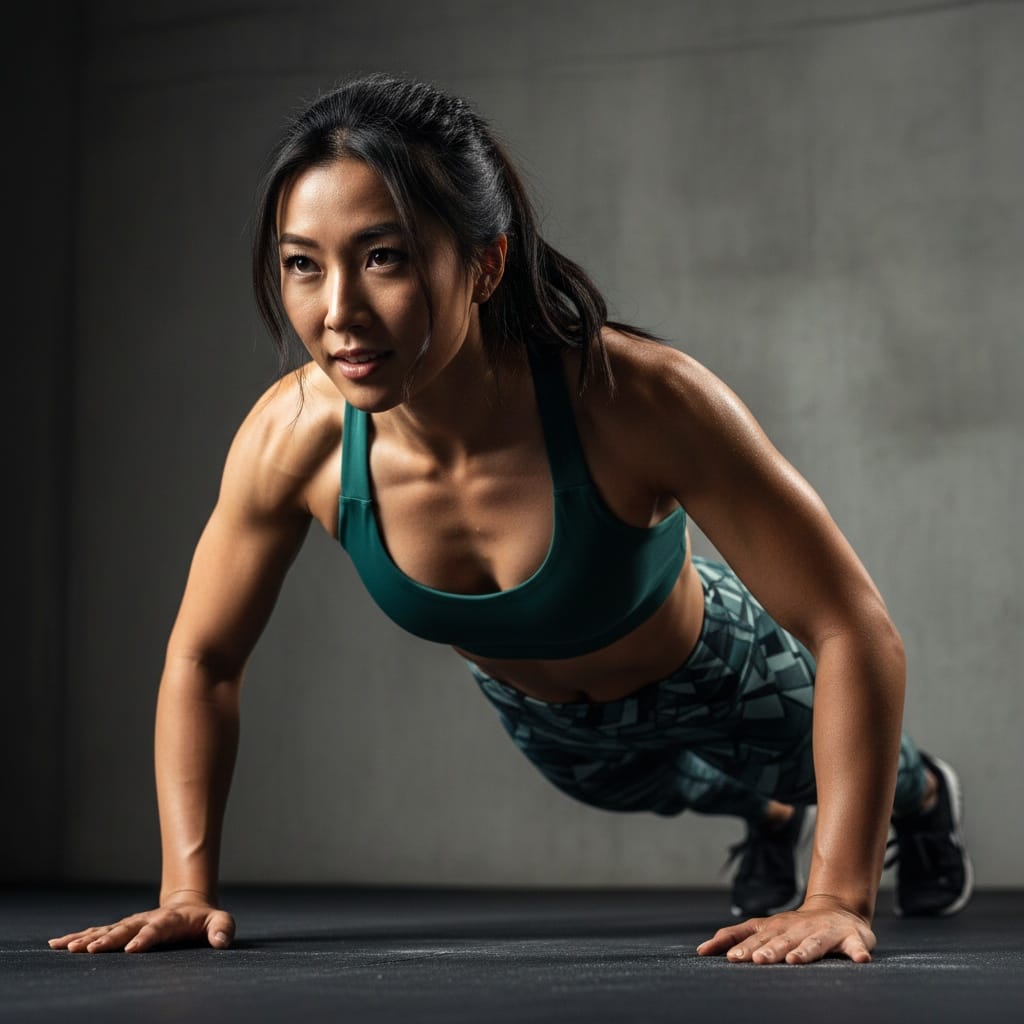 athletic asian woman hiit training intensity 91491748