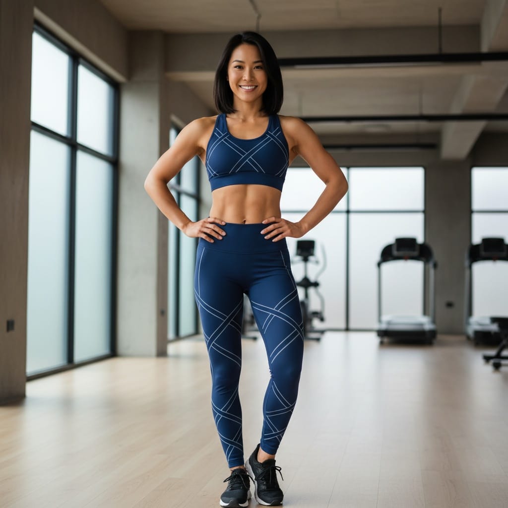 athletic asian woman motivational full body 91415943