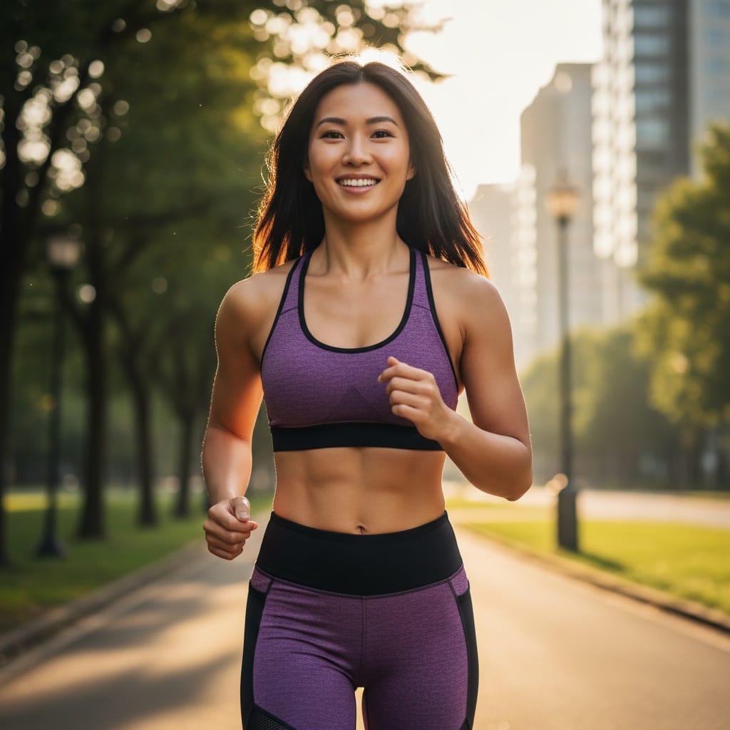 athletic asian woman outdoor action shot 87246897