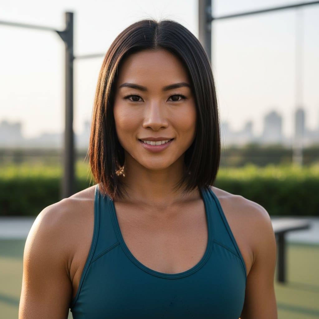 athletic asian woman outdoor training portrait 18262747