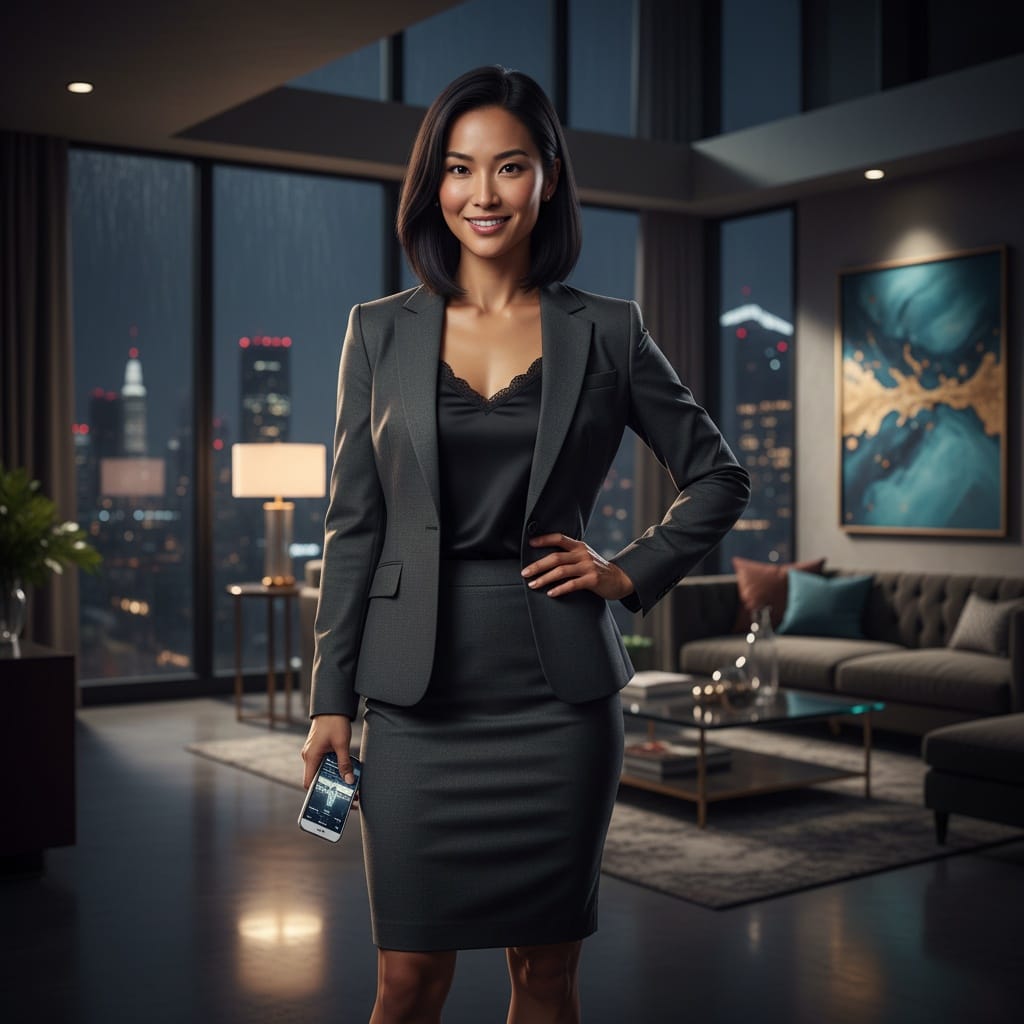 athletic asian woman secret agent formal 89432597