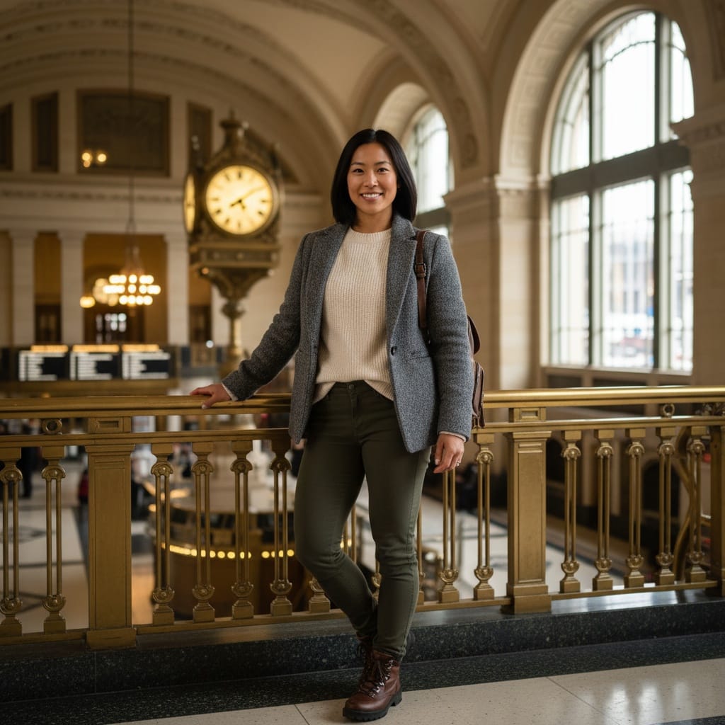 athletic asian woman union station architecture 98010566