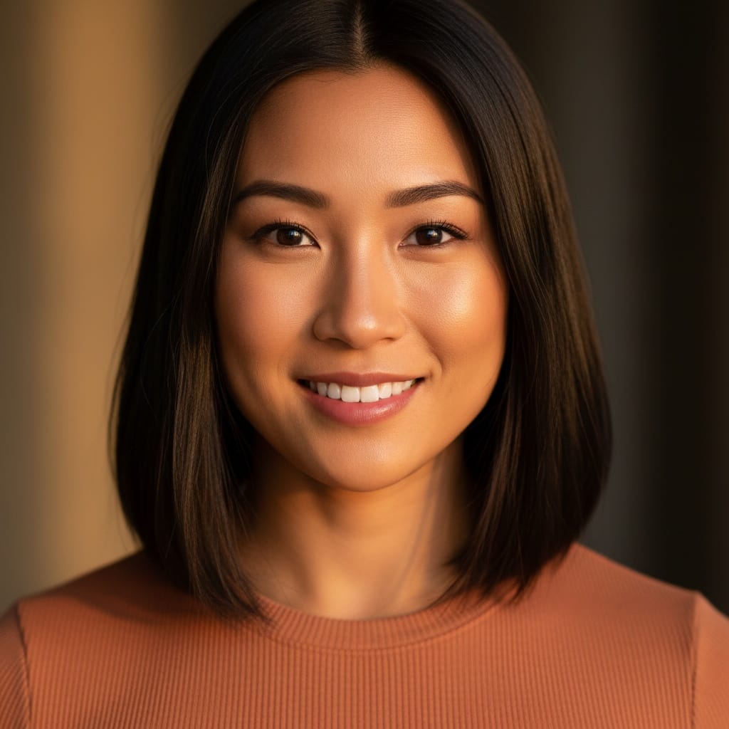 athletic asian woman warm personality closeup 82713315