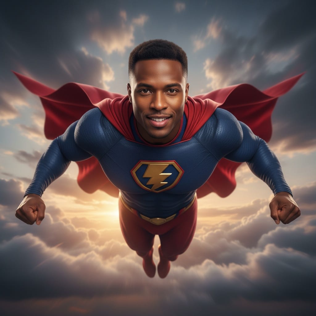 athletic black man action flying pose sky 66914190