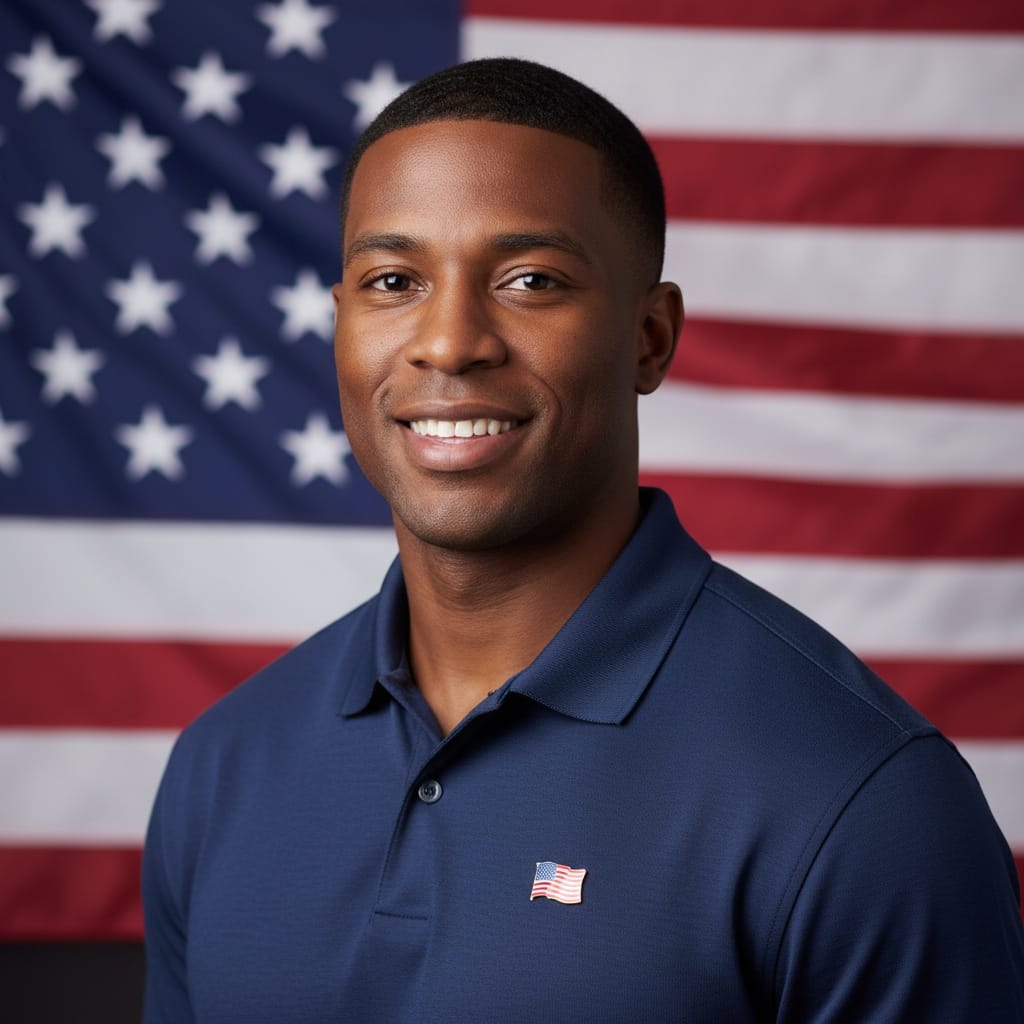 athletic black man american flag portrait 40961326