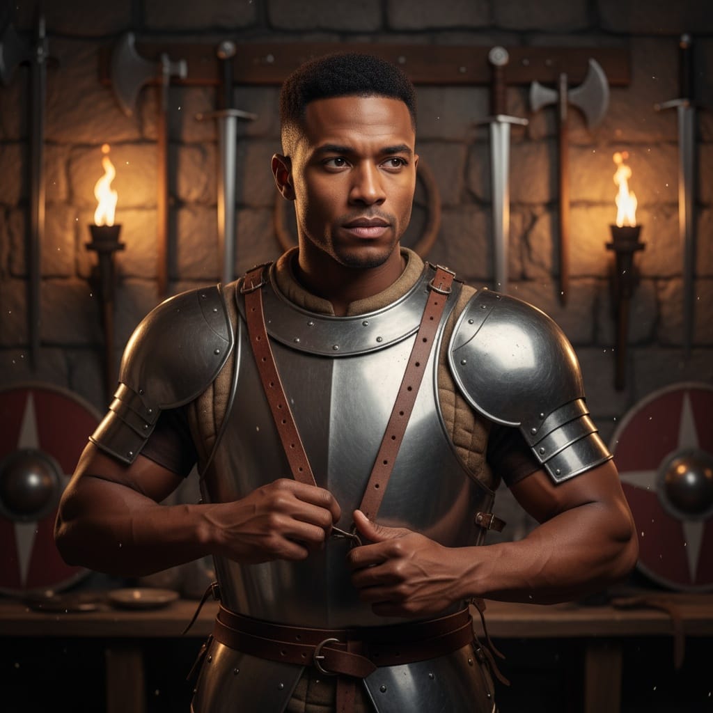 athletic black man armory preparing equipment 60787592