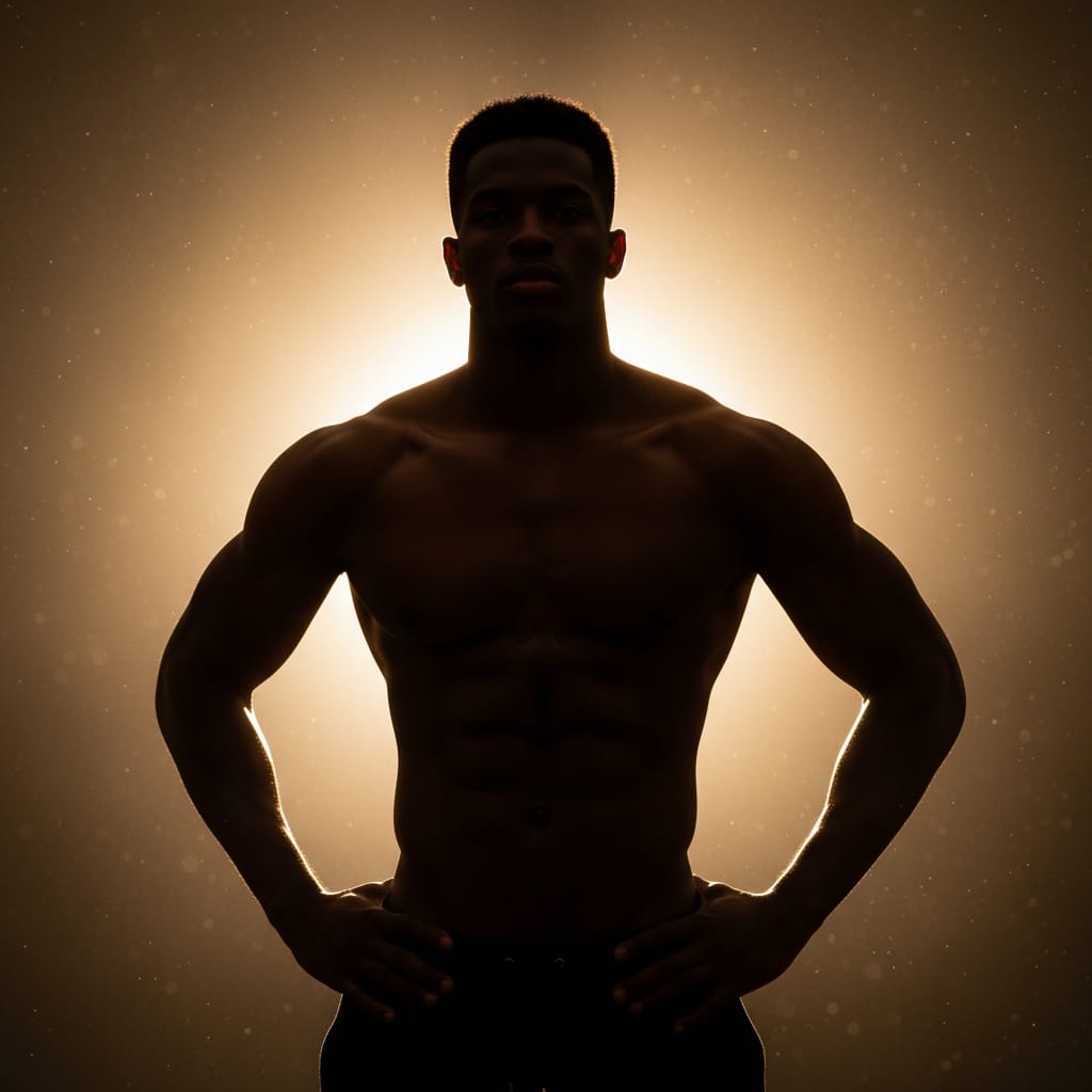 athletic black man backlit silhouette glamour 55058189