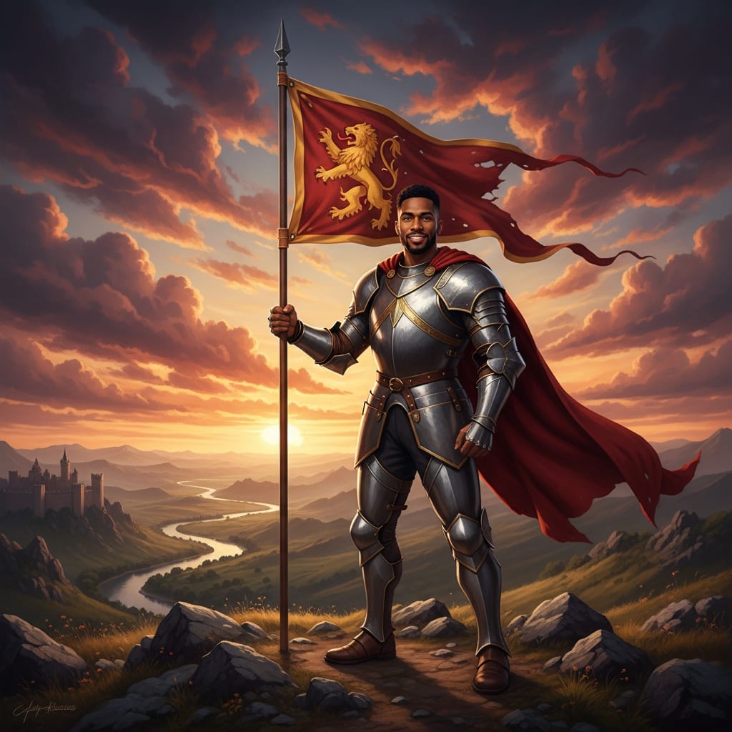 athletic black man banner carrier heroic 66850104