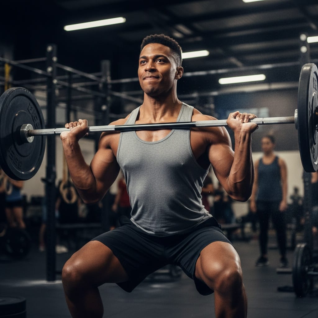 athletic black man barbell lift action shot 85412280