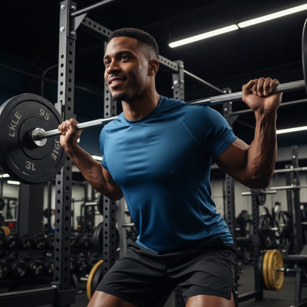 athletic black man barbell squat power 54914453