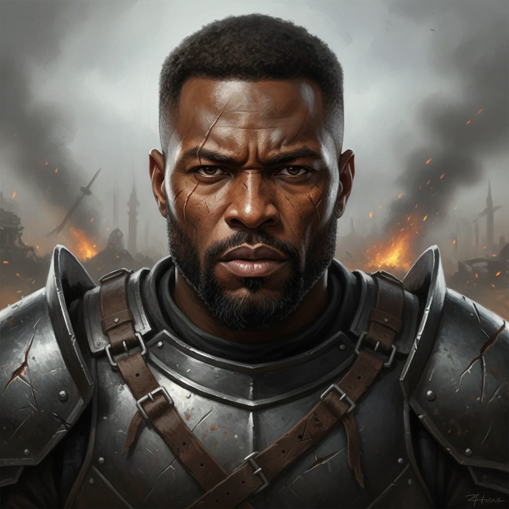 athletic black man battle scarred warrior 40510401