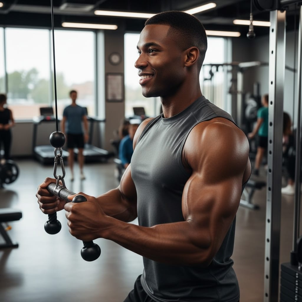 athletic black man cable machine workout 74831238