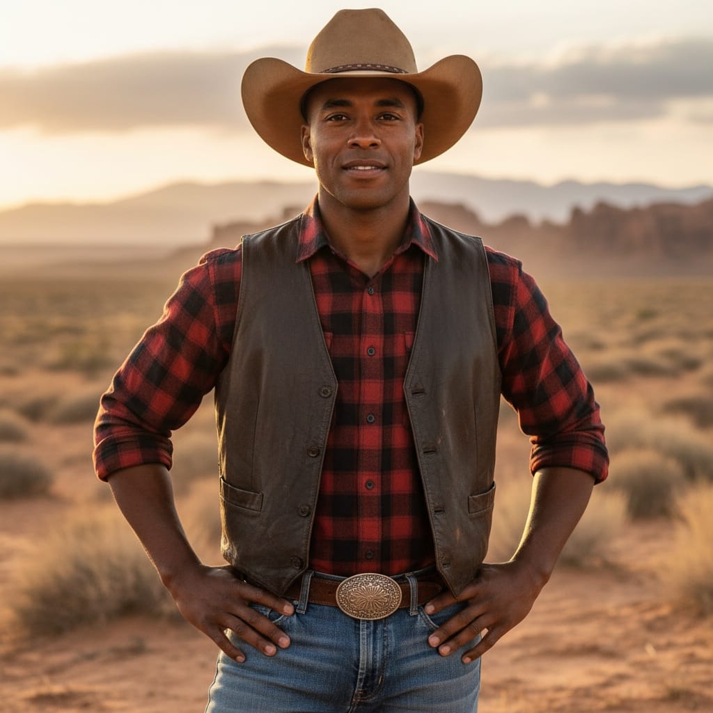 athletic black man classic cowboy portrait 75429578