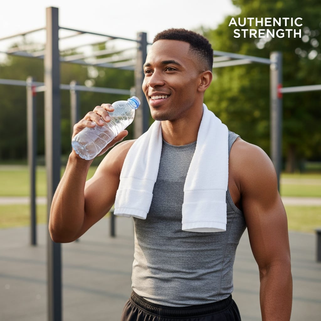 athletic black man cooldown water break 42823867