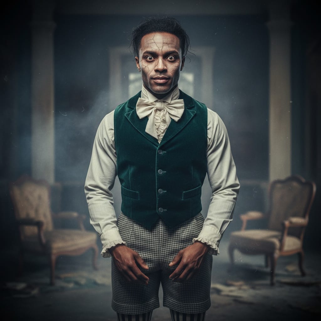 athletic black man creepy doll character 49599373