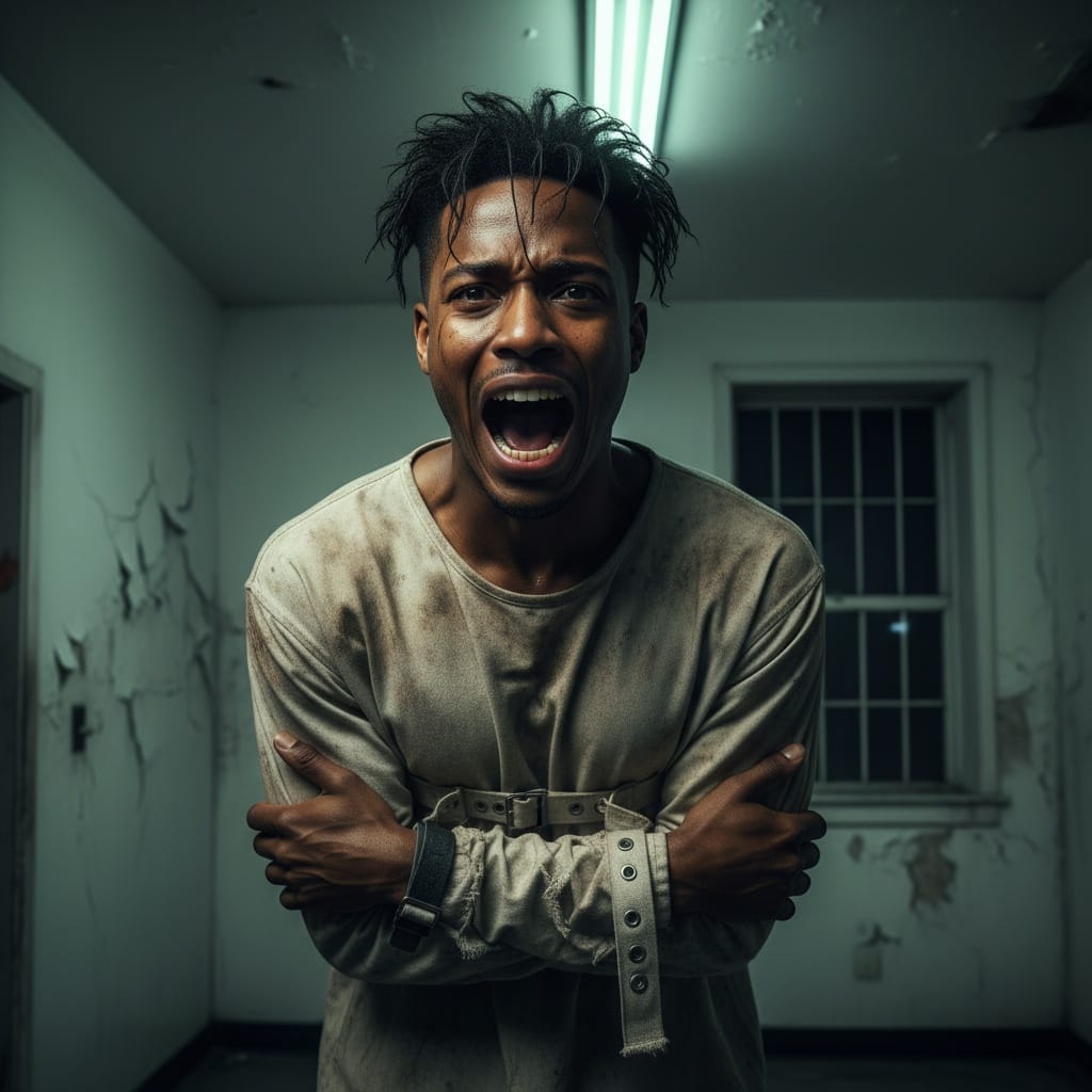 athletic black man cursed asylum patient 81017716