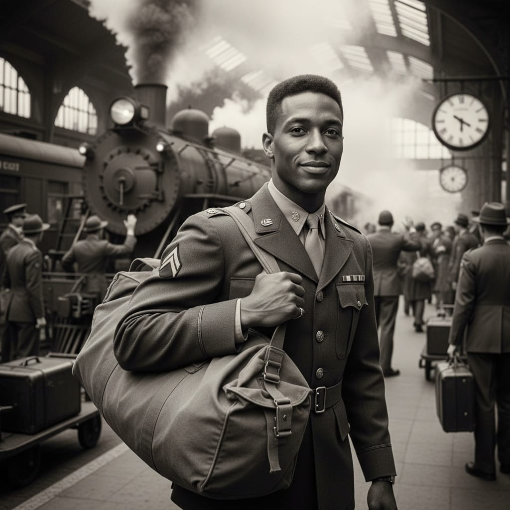 athletic black man departure train station 81596489