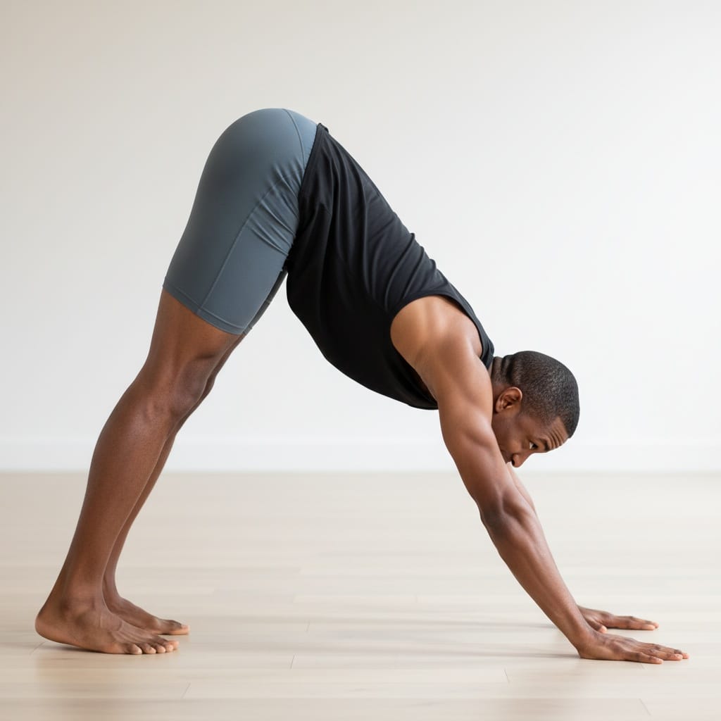 athletic black man downward dog form 35950100