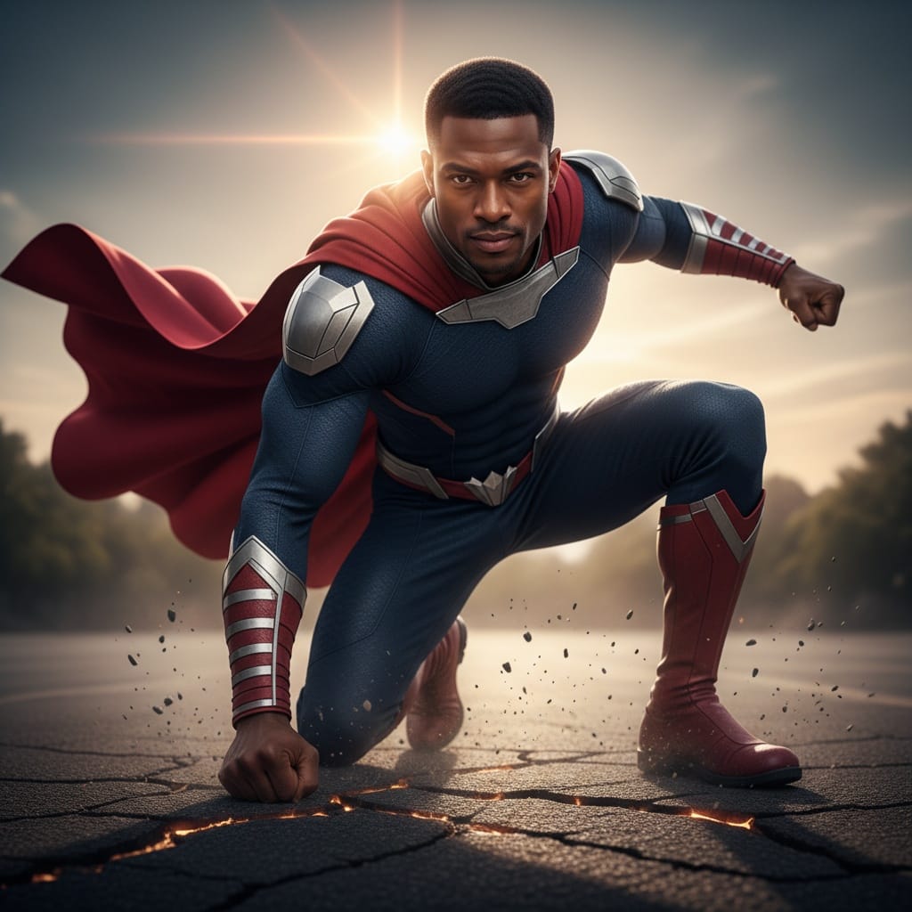 athletic black man dramatic landing pose 29835032