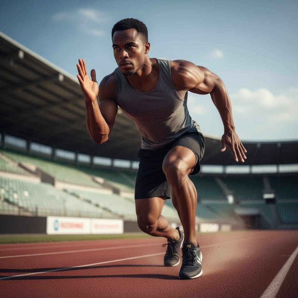 athletic black man explosive sprint start 71408235