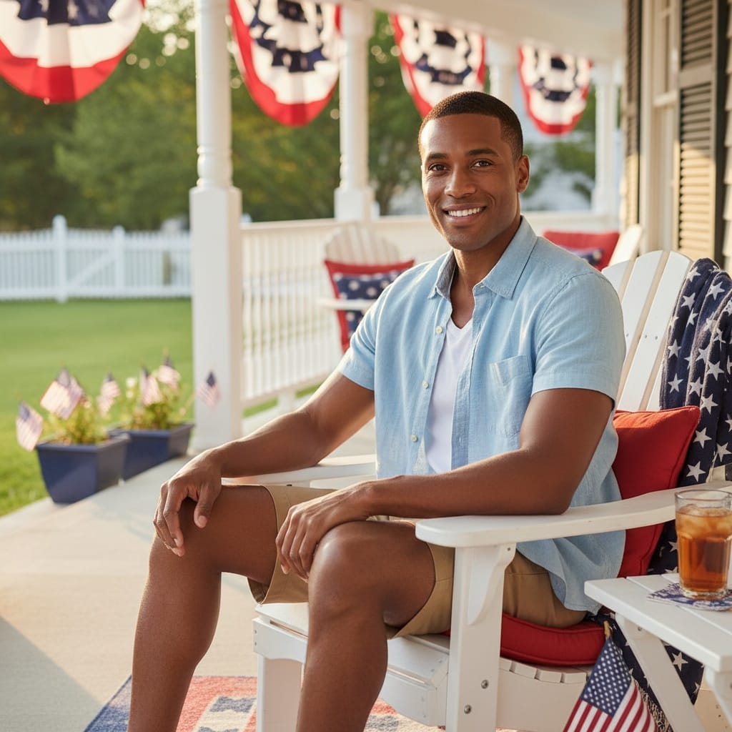 athletic black man front porch americana 41302773