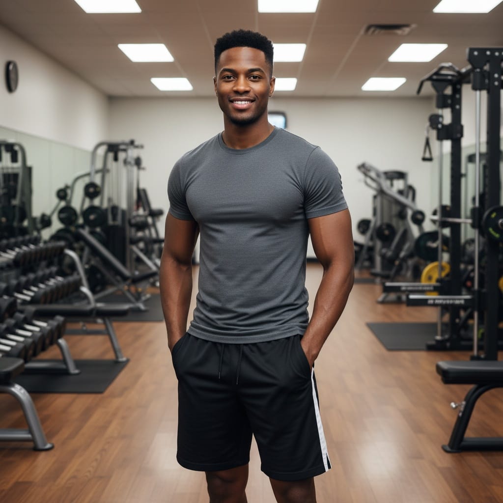 athletic black man full body gym floor 92598247