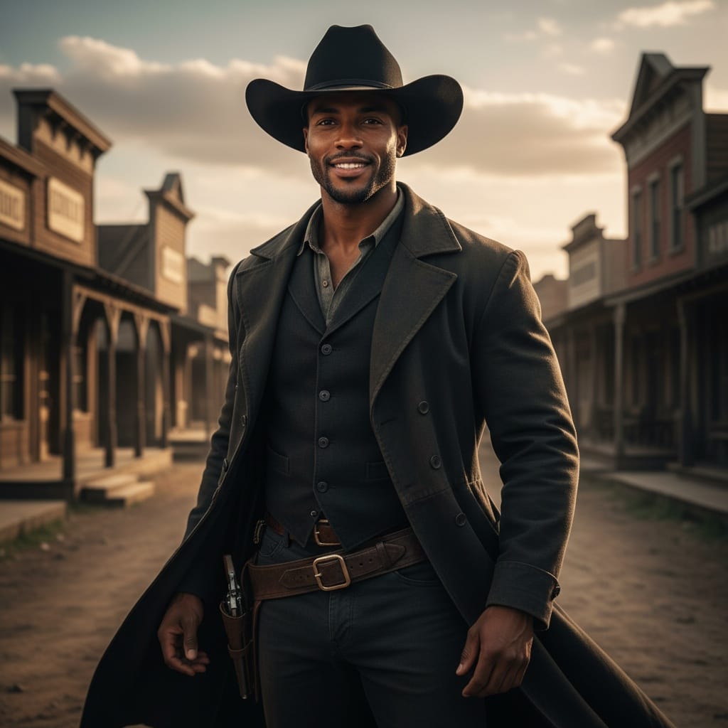 athletic black man gunslinger main street 23118702